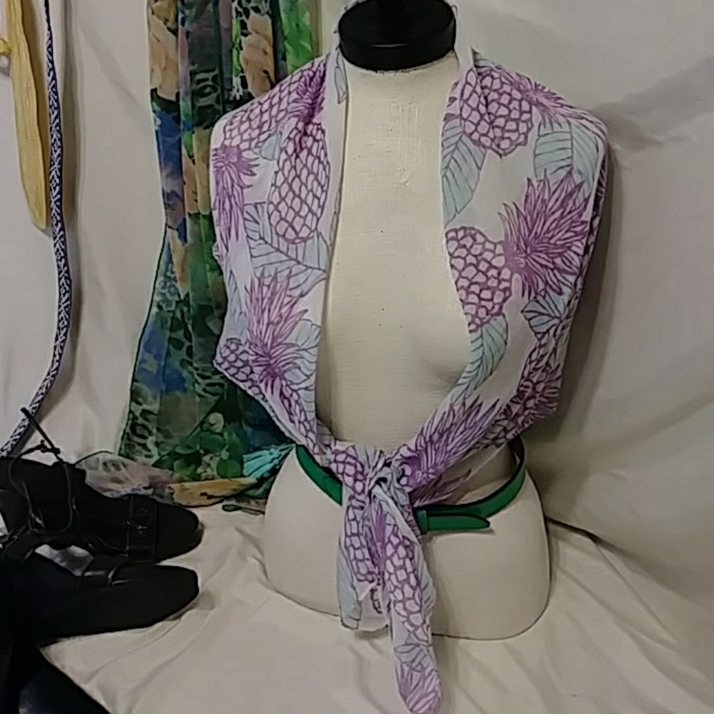 Food Pineapple sheer Scarf tassels Accessory Womens Cover up wrap Summer